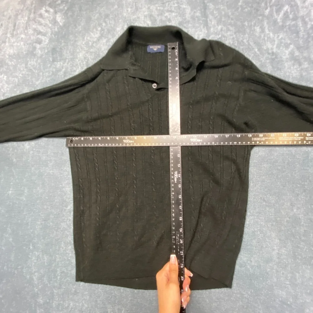 Dockers Polo Sweater Mens M Black Cable Knit Collared Button Front Outerwear